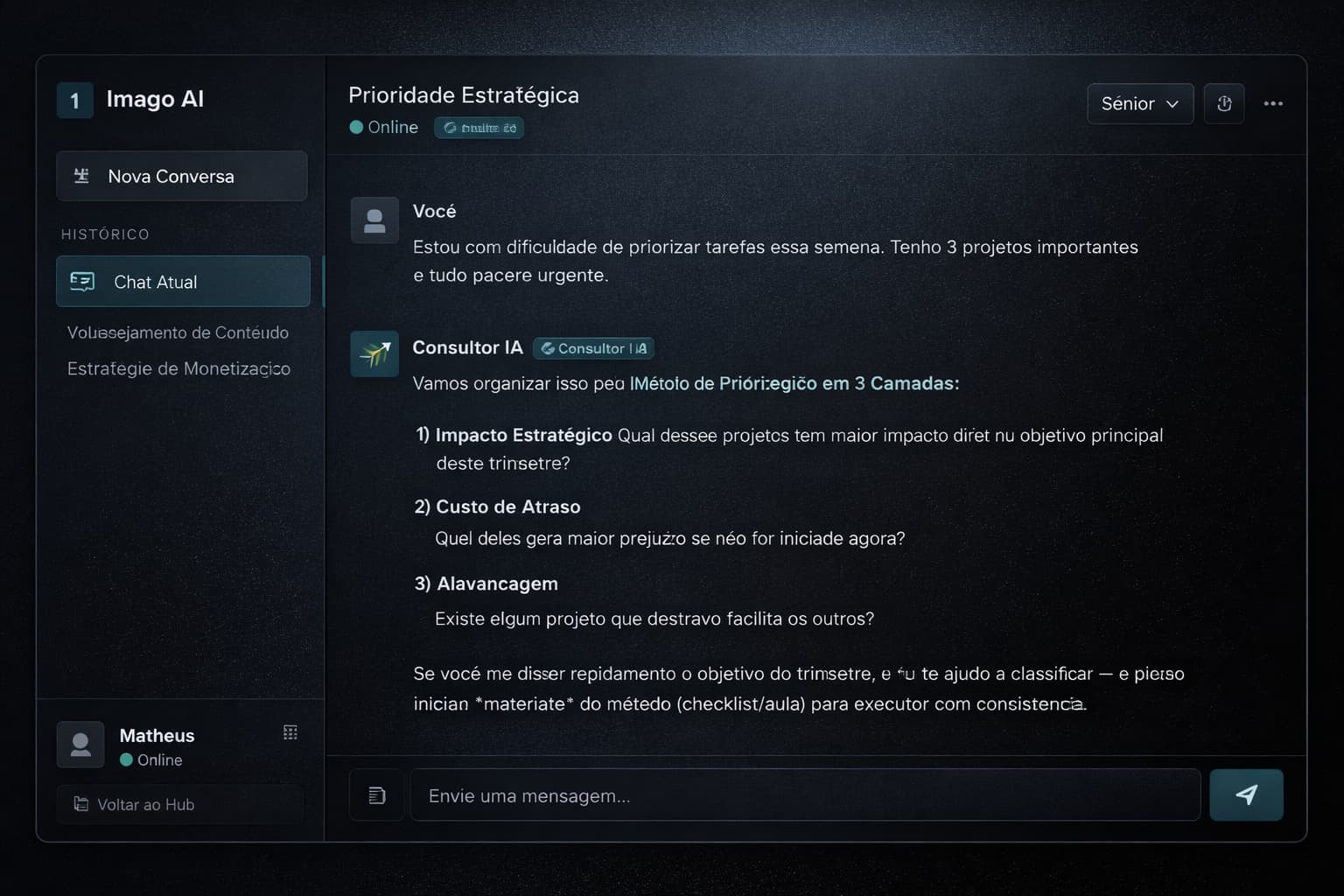 Mock do widget de conversa do agente